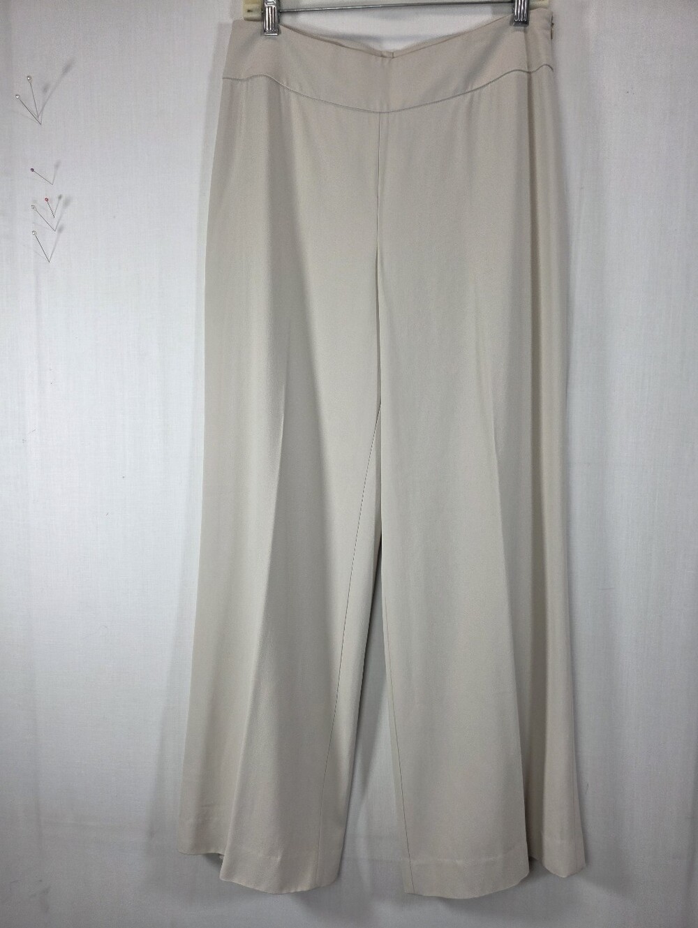AKRIS Bergdorf Goodman Beige Wide Leg Trousers Pants Size 8 High Rise Crepe